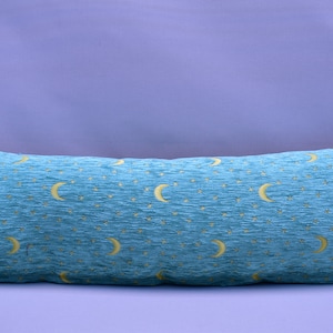 soft blue color moon and star design boho pillow cover 12 x 36 inch lumbar pillow cover decorative sofa pillow chenille fabric pillow cover