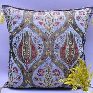 smoke blue color decorative pillow boho decor pillow turkish chenille pillow cover 17 x 17 inch  tulip design pillow bohemian pillow YLB1