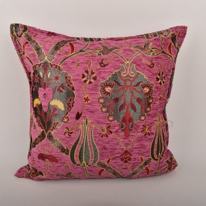 magenta color turkish corner pillow cover 17 x 17 inch tulip design decorative pillow cover anatolian pillow cover home decor throw pillows