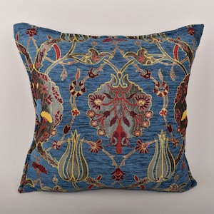turkish tulip design pillow cover decorative pillow cover blue pillow throw pillow cover 17 x 17 inch bohemian pillow cushion aztec pillows