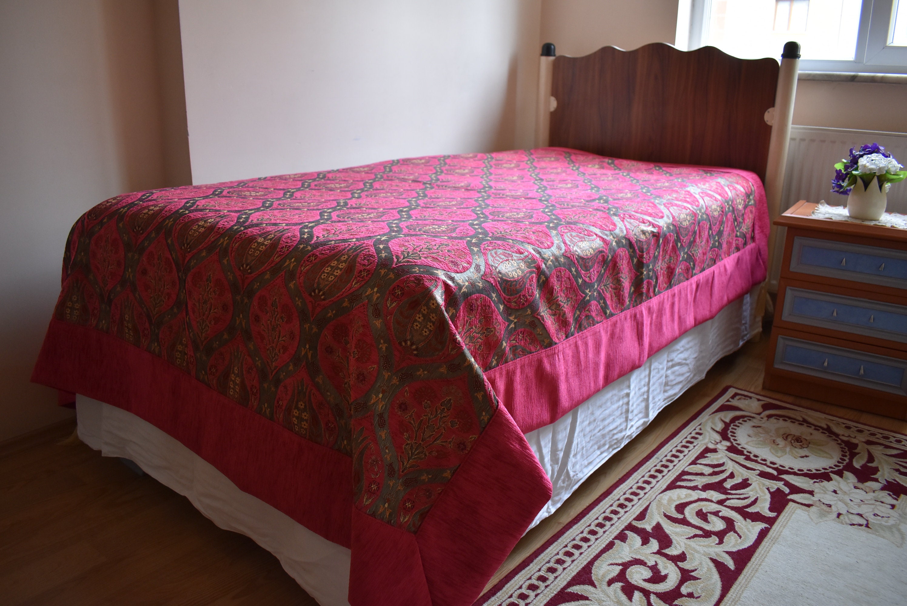 65 Inch X 89 Inch Decorative Hot Pink Color Twin Bed Cover Etsy