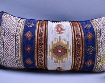 nomadic kilim pattern blue pillow cover boho pillow cover 12 x 24 inch lumbar pillow ethnic design decorative pillow home decor KKGM-G2