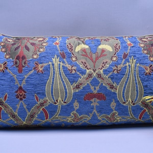 beautiful blue color turkish tulip design pillow cover home decor lumbar pillow cover designer pillow 12 x 24 inch decorative pillow KLGM-A9