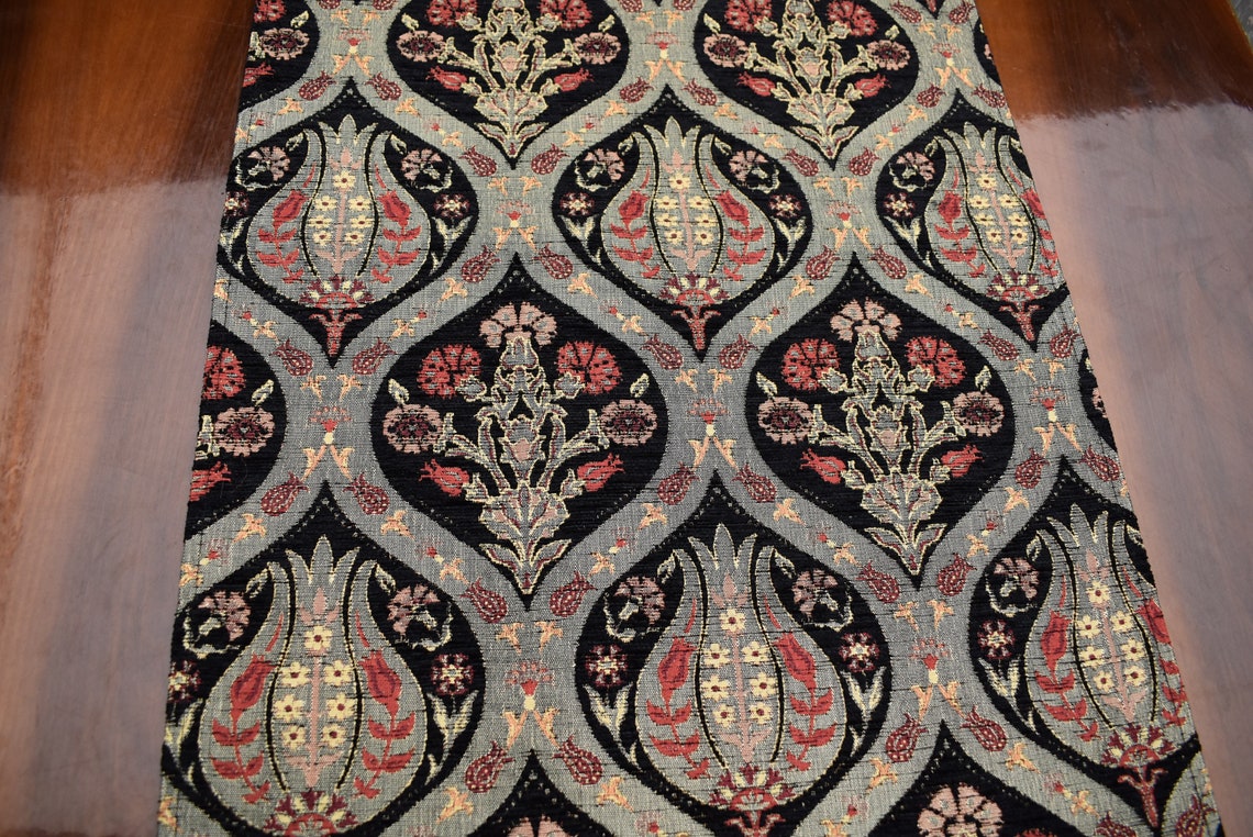 Black Color Table Runner Tulip Design Decorative Table Runner Etsy