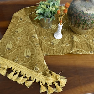 light brown color chenille table runner 16 inch x 82 inch bohemian table runner end of bed decor runner decorative table runner boho decor