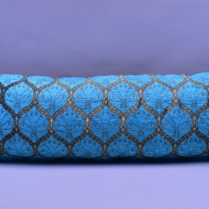 vivid blue color lumbar pillow cover boho pillow cover 12 x 36 inch decorative pillow cover peacock tail design soft chenille pillow cover