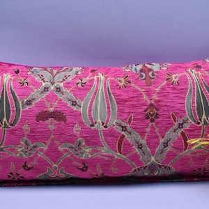 vivid pink color 12 x 24 inch lumbar pillow cover floral design decorative 30 cm x 60 cm soft chenille fabric designer pillow cover KLP-A6