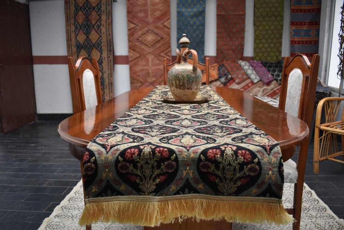 Black Color Table Runner Tulip Design Decorative Table Runner Etsy