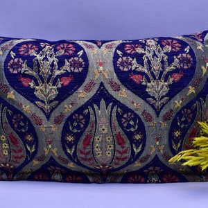 home decor navy blue color lumbar pillow cover antique tulip design throw pillow cover 12 x 20 inch decorative turkish pillow bench pillows