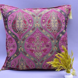 rose pink color ottoman tulip design soft chenille pillow cover home decor pillow floral design turkish pillow 17 x 17 inch pillow YLB1