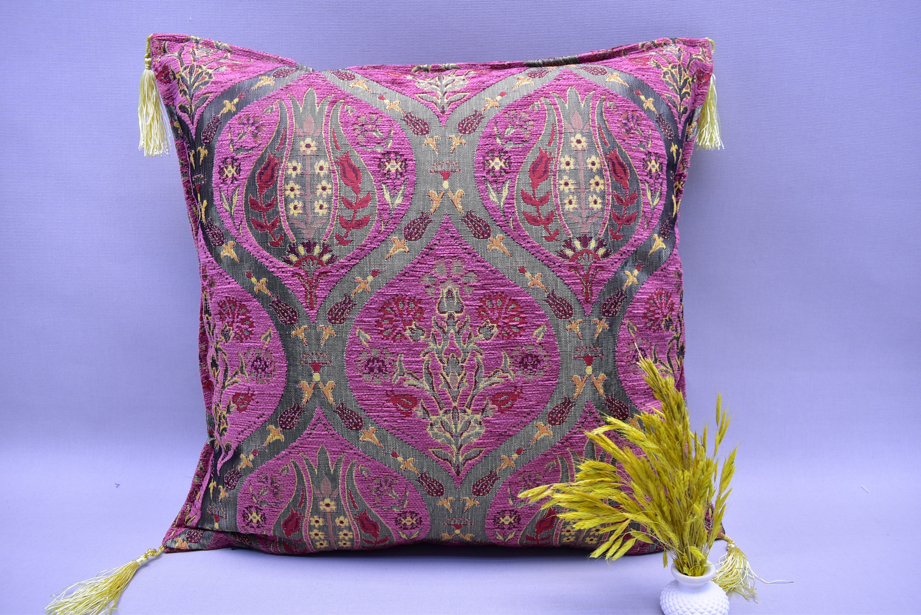 rose pink color ottoman tulip design soft chenille pillow cover home decor pillow floral design turkish pillow 17 x 17 inch pillow YLB1