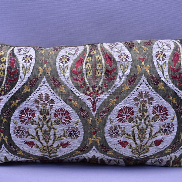 turkish tulip design pillow cover lumbar pillow 12 x 20 inch soft chenille pillow cover bedding pillow boho pillow rustic pillow cover