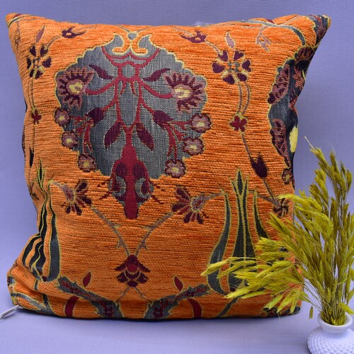 Tulip Design 12 Inch X 12 Inch Mini Orange Pillow Cover Boho Etsy