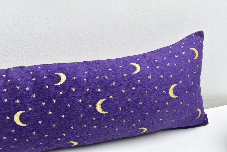 lovely purple color moon and star design pillow cover 12 x 36 inch boho lumbar pillow cover soft chenille fabric pillow cover body pillow