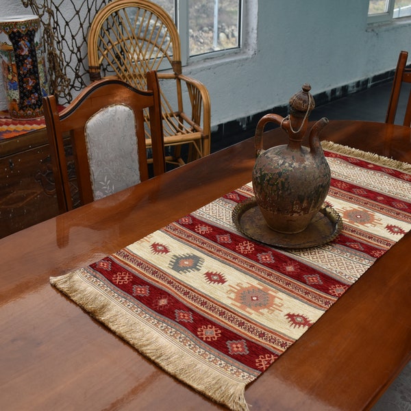 turkish kilim pattern chenille fabric table runner 17 inch x 42 inch unique kilim design table runner home decor table runner boho runner