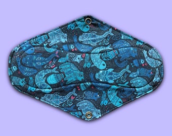 9.5" Arctic Creatures Cloth Pad. Handmade + Designed in Australia. Crafted With Soft + Natural 100% Cotton Fabrics. Black Backing