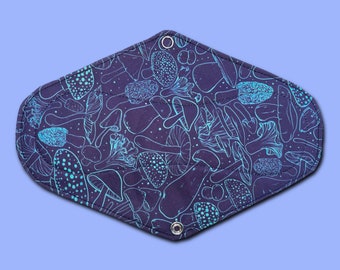 9.5" Glow Shrooms Cloth Pad. Handmade + Designed in Australia. Crafted With Soft + Natural 100% Cotton Fabrics. Black Backing