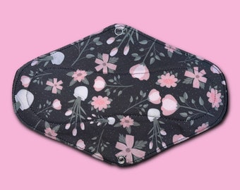 9.5" Midnight Garden Cloth Pad. Handmade + Designed in Australia. Crafted With Soft + Natural 100% Cotton Fabrics. Black Backing