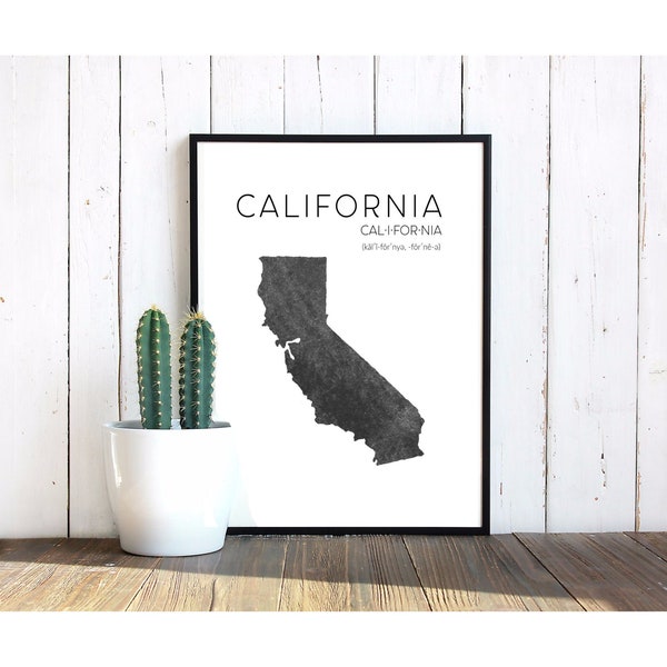 California Printable Art, CA Print, State Map Art Poster, Cali, California Love, Los Angeles, Nor Cal, So Cal, Hometown Printable, Geography