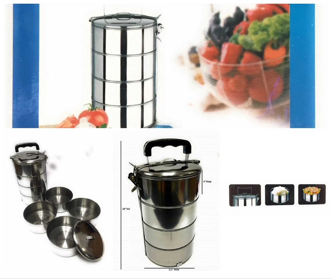 4 Layers Stainless Steel Hot Food Container Lunch Box Carrier Etsy