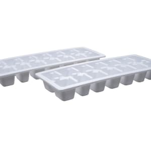Easy Release White Plastic Stacking Ice Cube Maker Trays 2 Packs