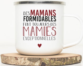 Mug émaillé citation - Mamans / Mamies - Tasse en métal - Annonce grossesse - Tasse grands-mères - Annonce grossesse mamies - Tasse mamies