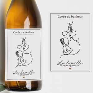 Etiquette bouteille - La  famille va s'agrandir - Visages famille - Annonce grossesse - Annonce parrain - Idée annonce originale