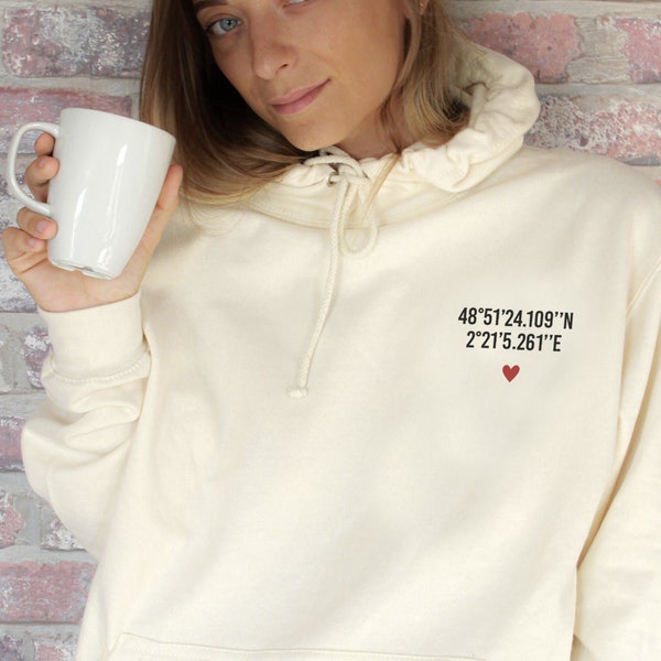 Customizable Sweatshirt - Personalized GPS Coordinates - Mother's Day Gift - Mom Hoodie - Mother's Day Gift Idea