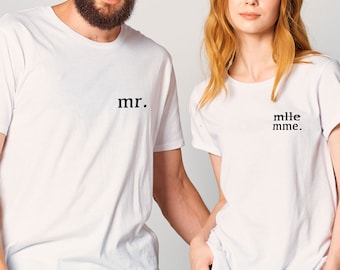 Duo de t-shirt mariés - Mme et Mr - Tee shirt couple - Idée cadeau couple - Cadeau original EVJF et EVG - Tshirt de lendemain de mariage