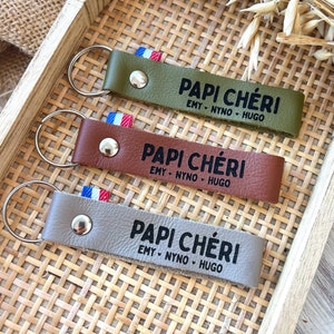 Personalized leather key ring | Grandfather&#39;s Day key ring - Personalized gift idea for grandpa - Customizable jewelry for grandpa