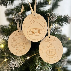 Set of personalized wooden Christmas decorations to color - Personalized Christmas ball - Christmas gift idea - Christmas decoration