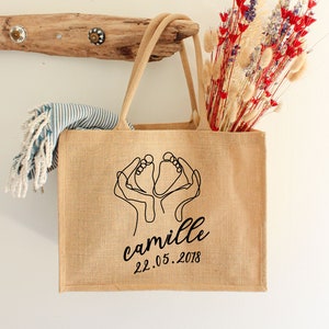 Custom jute tote bag - Mom and child | Mother&#39;s Day - Mother&#39;s Day Gift - Mom Gift - Jute Cabs Bag to Personalize - Mom