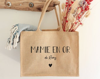 Cabas en jute pour mamie - texte personnalisé - Sac cabas - Cabas personnalisé - Cadeau grand mère - Fête des grands mères - Mamie en or