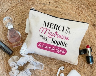 Pochette en coton personnalisé - Merci Maîtresse - Violet - Trousse zippée