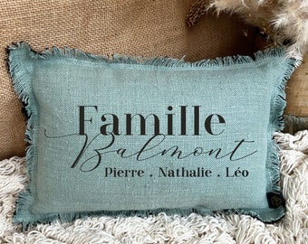 Mini coussin en lin personnalisé - Famille