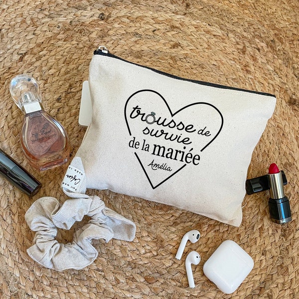 Trousse de survie mariée - Pochette zippée | Idée cadeau de la future mariée - Enterrement vie de jeune fille personnalisé - Accessoire EVJF