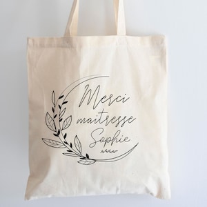 Personalized cotton tote bag - Thank you Mistress Flowers - Reusable running bag | Gift mistress - Bag mistress - End of school year