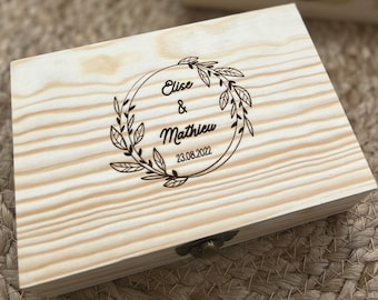 Boîte en bois personnalisée - cadeau couple personnalisé - cadeau personnalisé - boîte à alliance personnalisée - accessoires en bois