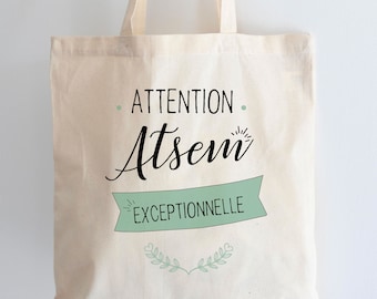 Tote bag coton personnalisé - Atsem Exceptionnelle - Sac de course réutilisable | Cadeau astem - Sac atsem - Idée cadeau astem