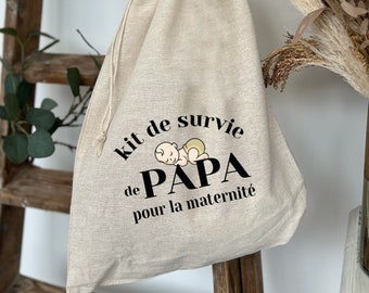 Pochon kit de survie maternité pour papa - Pochon personnalisé - Cadeau papa personnalisé