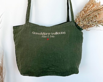 Embroidered tote bag for Granny | Grandmother's Day - Embroidered gift idea - Grandmother's tote bag - Embroidered cotton linen tote - Gift for granny