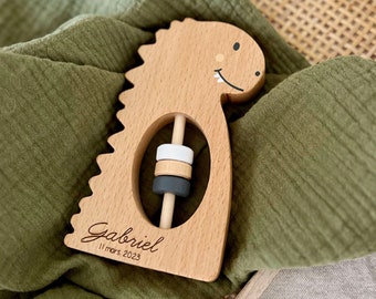 Hochet en bois pour bébé personnalisé - Idée cadeau bébé - Jouet en bois gravé - Cadeau de naissance original - Mini boulier dinosaure