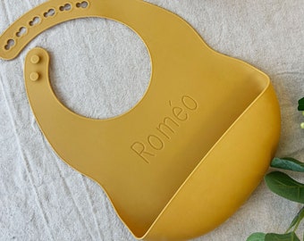 Bavoir avec réservoir en silicone personnalisé - Jaune