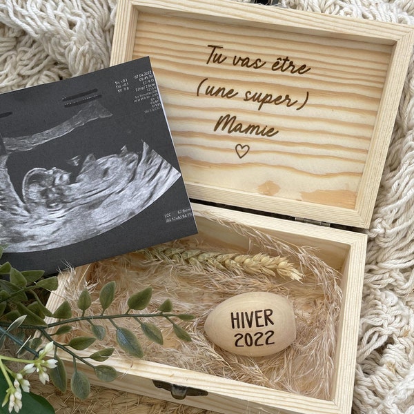 Personalisierte hölzerne Schwangerschaftsankündigungsbox - Holzei - Schwangerschaftsankündigung - Geburt - Sagen Sie, Sie sind schwanger - Anzeige