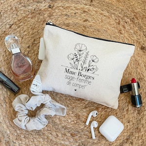Personalized cotton pouch - Competitive midwife - floral - Zipped pouch | Christmas gift idea - Personalized Christmas - Christmas gift