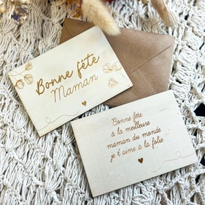 Carte postale en bois personnalisée - Bonne fête Maman - Annonce