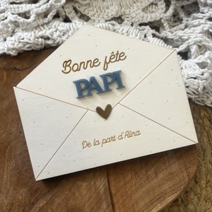 Enveloppe en bois personnalisée pour Papi | Cadeau papi en bois - Idée cadeau grand-père  - Cadeau fête des grand-pères - Cadeau papy