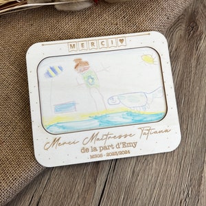 Carte en bois dessin enfant personnalisée - Fin d'année scolaire - Idée cadeau Maîtresse - Cadeau personnalisé - Idée cadeau enseignante