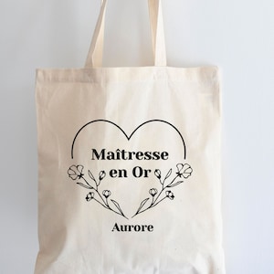 Custom cotton tote bag - Gold mistress - Flowers - Reusable | Gift mistress - Bag mistress - Thank you mistress
