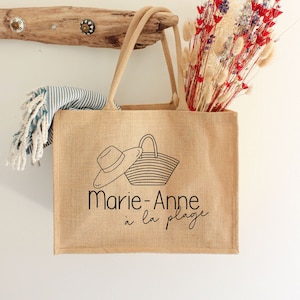 Cabas en jute pour la plage - texte personnalisé - Sac cabas - Cabas personnalisé - Cadeau personnalisé - Sac de plage